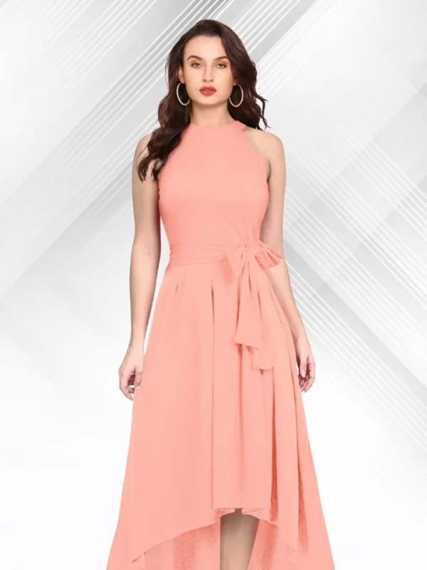 Sleeveless High-Low Hem Fit & Flare Maxi Dress with Waist Tie - Image 5