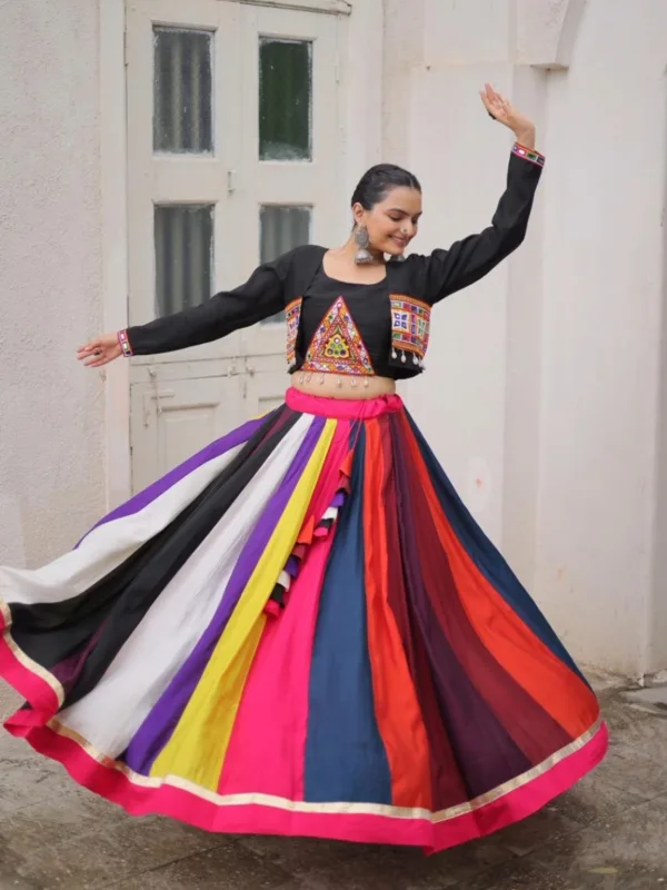 Navratri Special Multicolour Koti Style Chaniya Choli with Embroidery & Mirror Work - Image 4