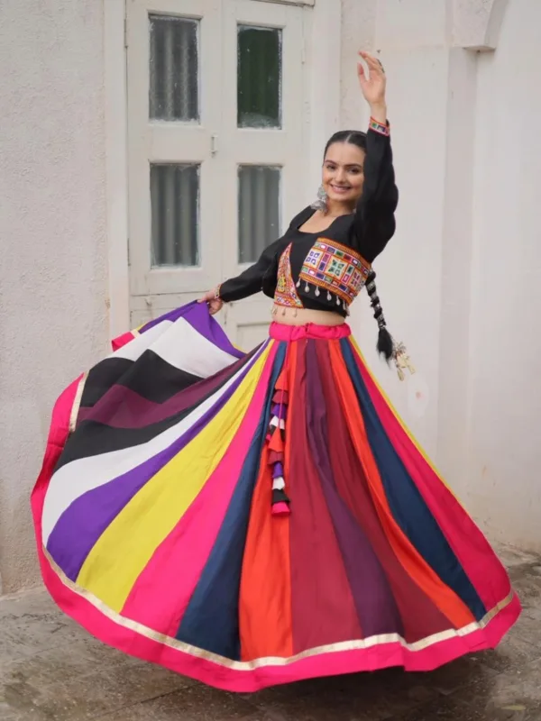 Navratri Special Multicolour Koti Style Chaniya Choli with Embroidery & Mirror Work - Image 3