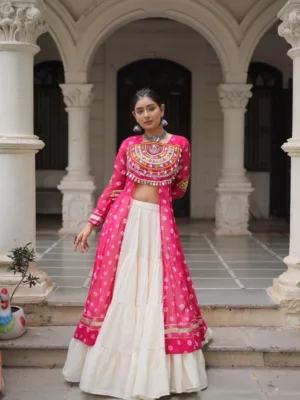 Kutchi Bandhani Fusion Set – Kurti with Kora Cotton Lehenga