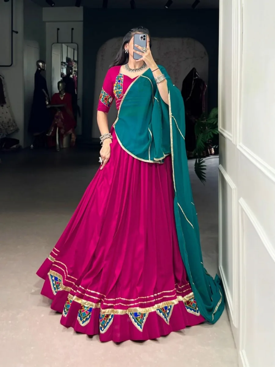 Magenta Pink & Teal Navratri Special Lehenga Choli - Image 2
