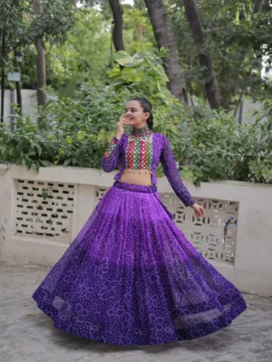 Bandhani Printed Lehenga Choli with Kutchi Gamthi Patchwork