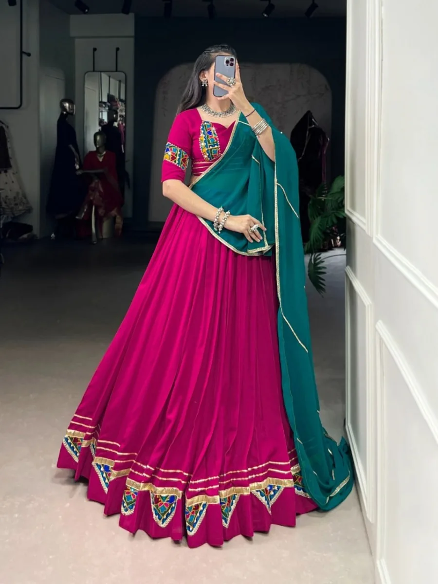 Magenta Pink & Teal Navratri Special Lehenga Choli - Image 4