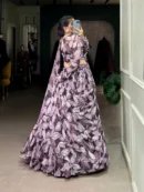 Floral Print Tabby Silk Lehenga Choli with Hotfix Detailing & Dupatta