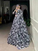 Floral Print Tabby Silk Lehenga Choli with Hotfix Detailing & Dupatta