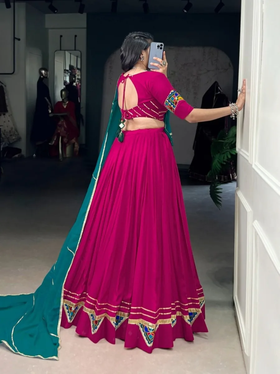 Magenta Pink & Teal Navratri Special Lehenga Choli - Image 6