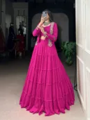 Ethnic Rayon Mirror Work Lehenga Set with Koti (3-Piece Stitched Set)