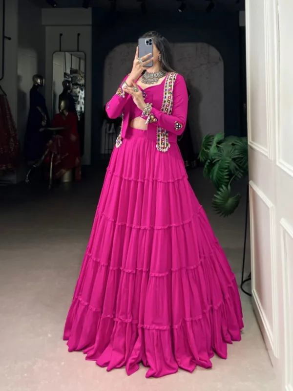 Ethnic Rayon Mirror Work Lehenga Set with Koti (3-Piece Stitched Set) - Image 6