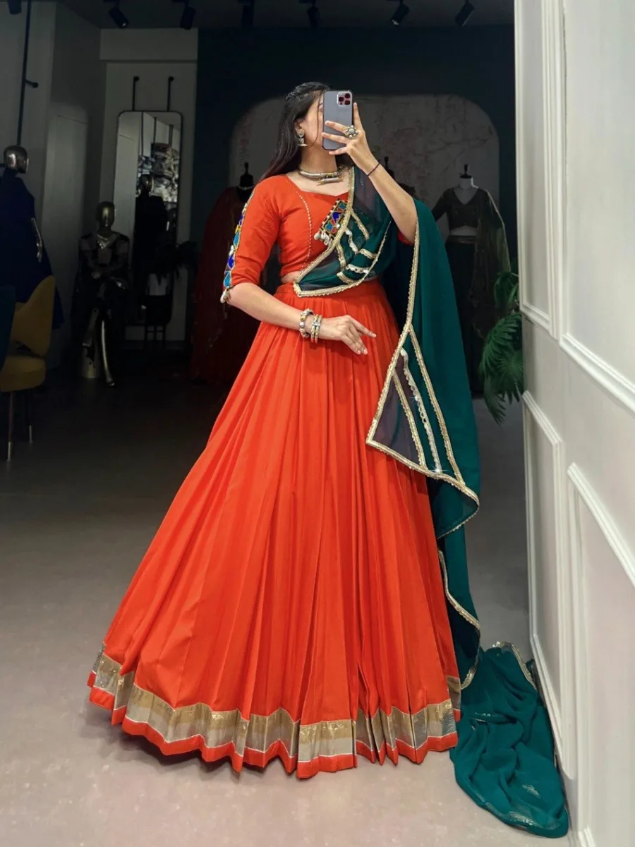 Rayon Comfort Gamthi Mirror Work Lehenga Choli with Georgette Dupatta - Image 3