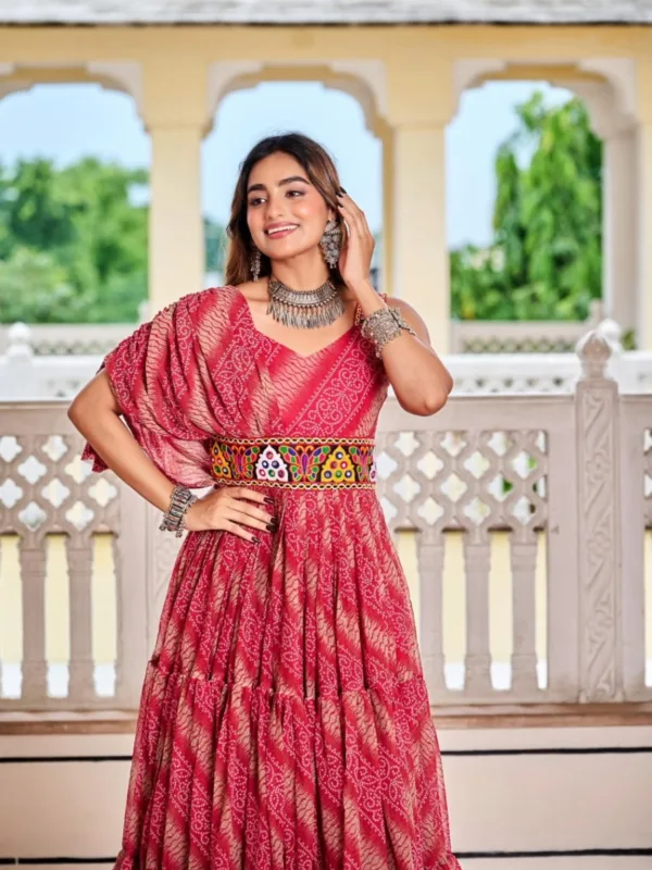 Navratri Special Gamathi Work Bandhni Gown - Image 7