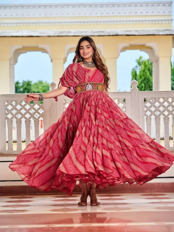 Navratri Special Gamathi Work Bandhni Gown - Image 10