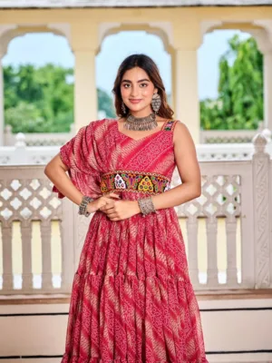 Navratri Special Gamathi Work Bandhni Gown