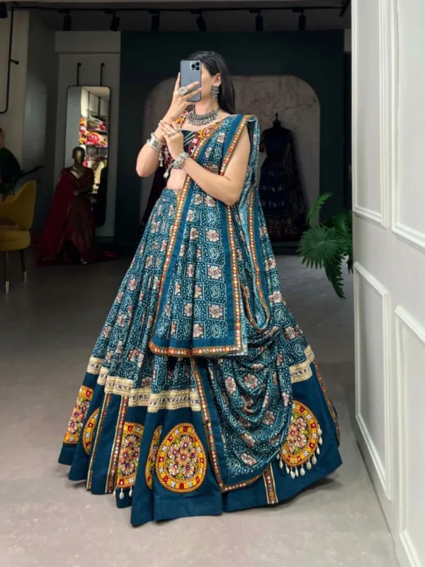 Traditional Gamthi & Foil Print Rayon Lehenga Choli with Dupatta & Purse - Image 4