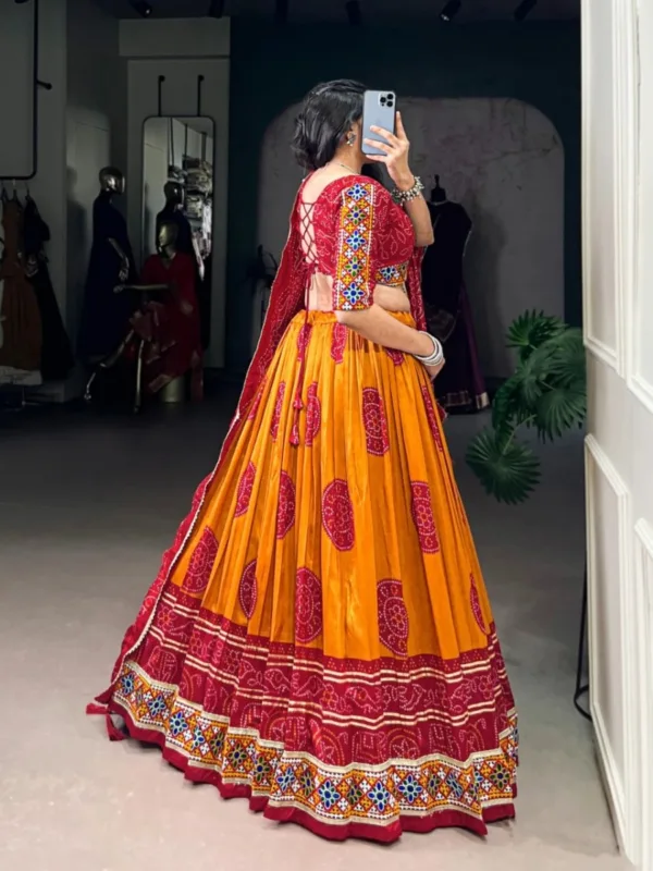 Navratri Chaniya Choli in Tasar Silk with Bandhej Print & Gamthi Work (Copy) - Image 2
