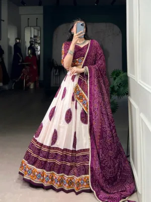 Navratri Chaniya Choli in Tasar Silk with Bandhej Print & Gamthi Work (Copy)