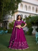 Vichitra Silk Embroidered Rani Pink Lehenga Choli