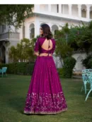 Vichitra Silk Embroidered Rani Pink Lehenga Choli