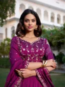 Vichitra Silk Embroidered Rani Pink Lehenga Choli
