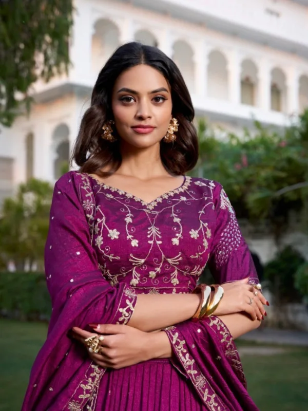 Vichitra Silk Embroidered Rani Pink Lehenga Choli - Image 4