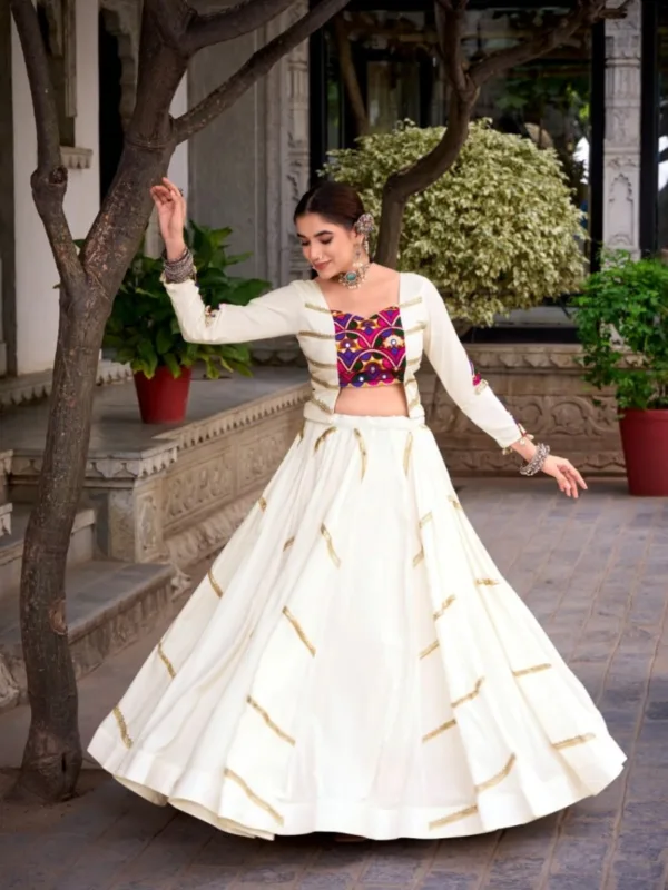 Ivory Grace Gamthi Mirror Work Navratri Lehenga Choli - Image 3