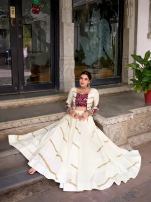 Ivory Grace Gamthi Mirror Work Navratri Lehenga Choli