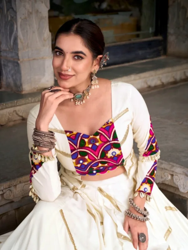 Ivory Grace Gamthi Mirror Work Navratri Lehenga Choli - Image 5