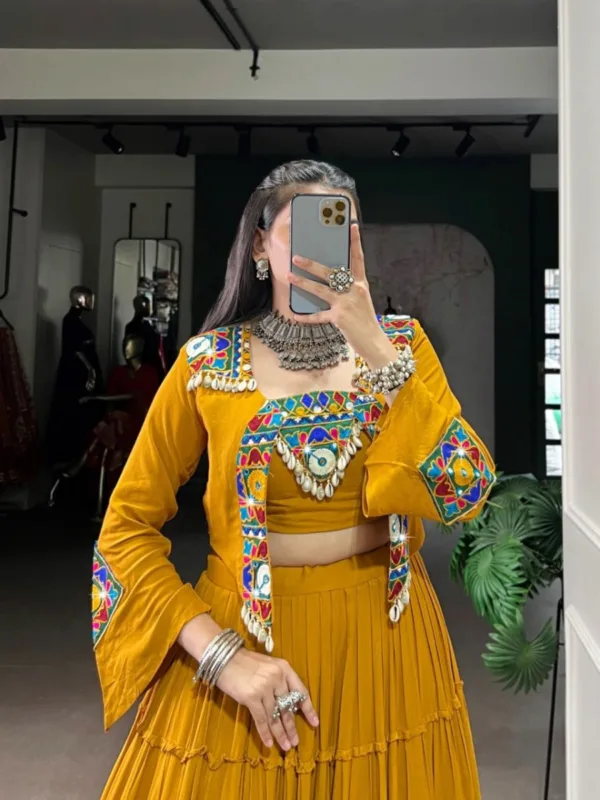 Ethnic Rayon Mirror Work Lehenga Set with Koti (3-Piece Stitched Set) - Image 2