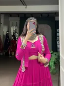Ethnic Rayon Mirror Work Lehenga Set with Koti (3-Piece Stitched Set)