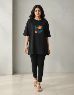 Women's Oversized Floral Graphic Printed T-Shirt
